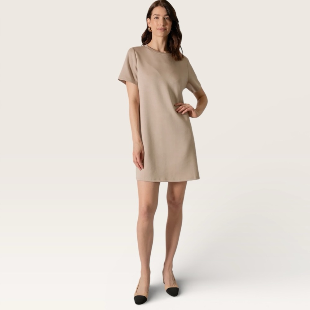 P Cill Butter Taupe Modal Etta Short Sleeve Crew Neck Dress Women’s Size Large